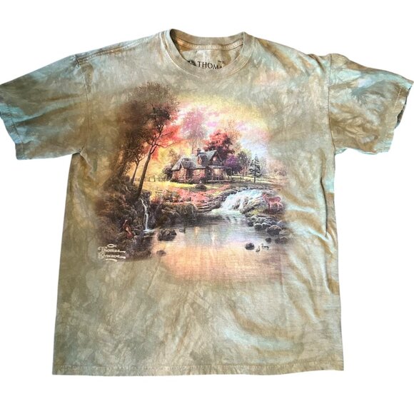 The Mountain Thomas Kinkade Tie Dye Cabin In Woods Tee XL USA - Picture 1 of 7